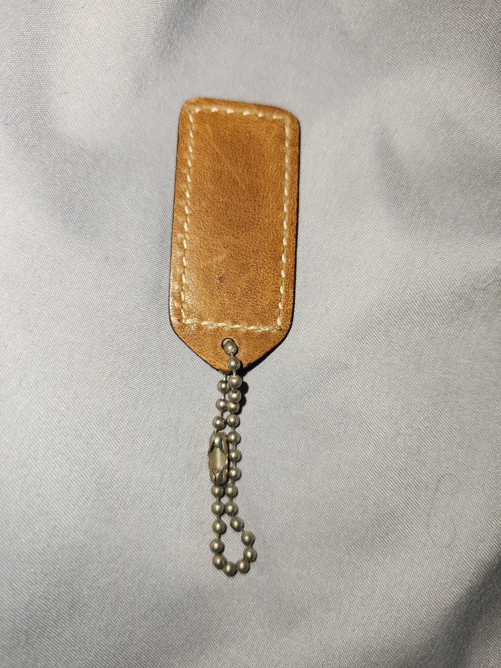 Coach Tan Leather Key Tag with Ball Chain